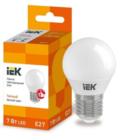 Лампы светодиодные IEK Лампа светодиодная ECO G45 7Вт шар 3000К тепл. бел. E27 630лм 230-240В