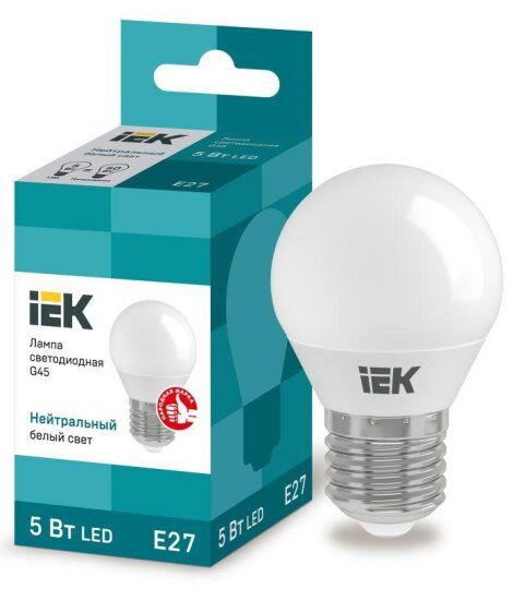 Лампы светодиодные IEK Лампа светодиодная Eco G45 5Вт шар 4000К нейтр. бел. E27 450лм 230-240В