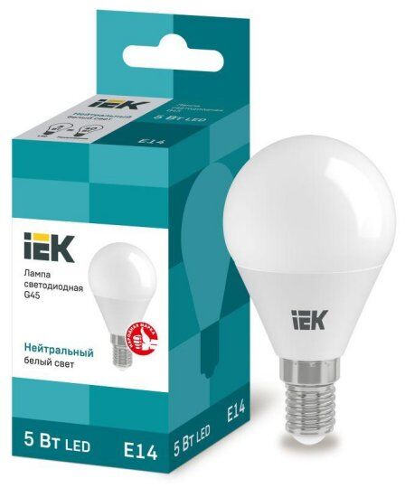 Лампы светодиодные IEK Лампа светодиодная Eco G45 5Вт шар 4000К нейтр. бел. E14 450лм 230-240В