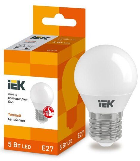 Лампы светодиодные IEK Лампа светодиодная ECO G45 5Вт шар 3000К тепл. бел. E27 450лм 230-240В