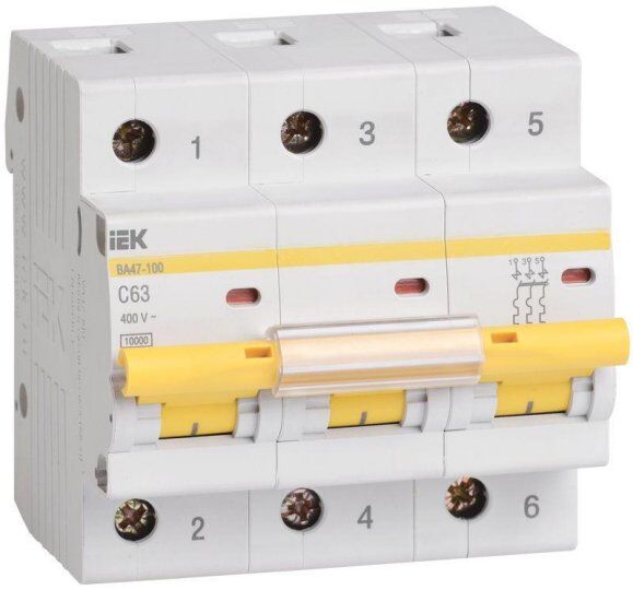 Выключатель автоматический модульный IEK Выключатель автоматический модульный 3п C 63А 10кА ВА47-100