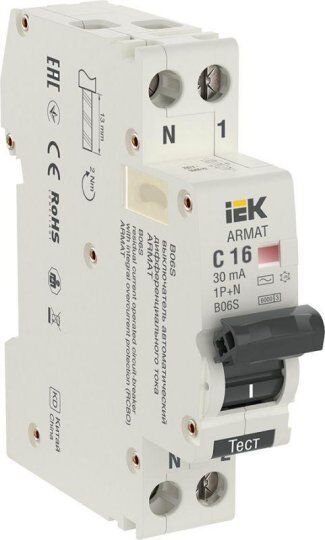 Выключатели дифференцальные модульные IEK Выключатель автоматический дифференциального тока 2п C 16А 30мА тип AC АВДТ B0