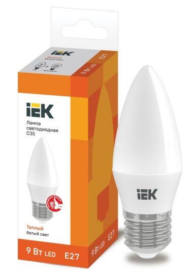 Лампы светодиодные IEK Лампа светодиодная ECO C35 9Вт свеча 3000К E27 230В