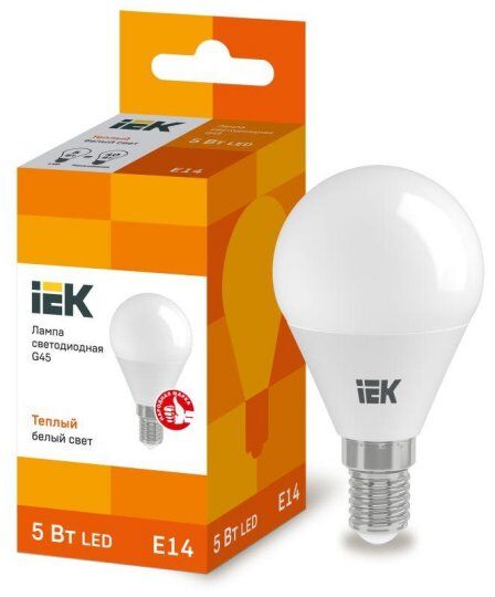 Лампы светодиодные IEK Лампа светодиодная ECO G45 5Вт шар 3000К тепл. бел. E14 450лм 230-240В