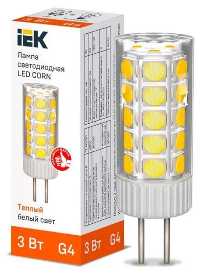 Лампы светодиодные IEK Лампа светодиодная CORN 3Вт капсула 3000К G4 12В керамика