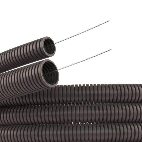 Трубы для прокладки кабеля DKC Труба гофрированная ПА 6 d12мм dвнутр.12.2мм dвнешн.15.8мм с протяжкой ПВ-0 темн. сер. (у