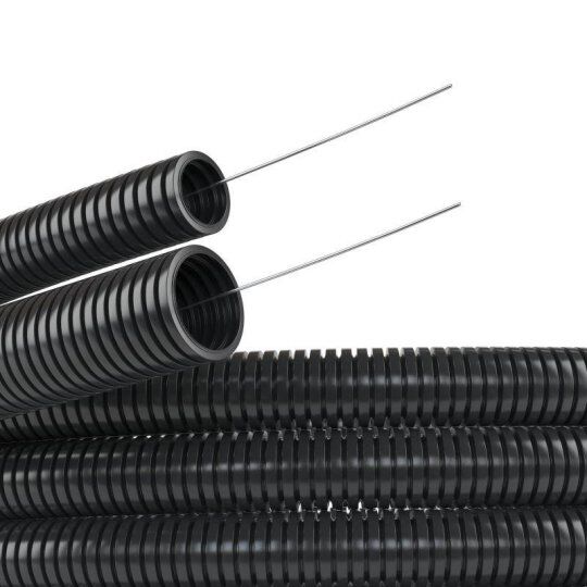 Трубы для прокладки кабеля DKC Труба гофрированная ПА 6 d12мм dвнутр.12.2мм dвнешн.15.8мм с протяжкой ПВ-2 черн. (уп.50м