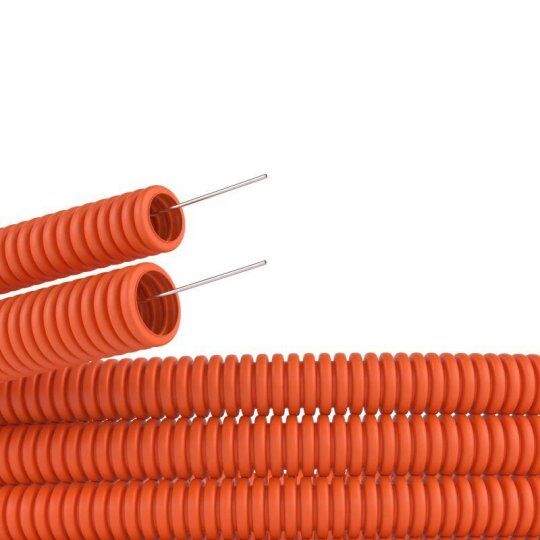 Трубы для прокладки кабеля DKC Труба гофрированная ПНД гибкая легкая d40мм с протяжкой оранж. (уп.20м)