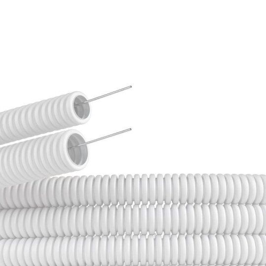 Трубы для прокладки кабеля DKC Труба гофрированная ПЛЛ гибкая d25мм с протяжкой безгалоген. (HF) ПВ-0 бел. (уп.50м)