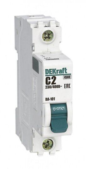 Выключатель автоматический модульный DEKraft Выключатель автоматический модульный 1п C 2А 4.5кА ВА-101