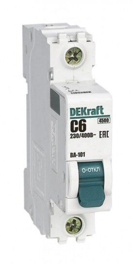 Выключатель автоматический модульный DEKraft Выключатель автоматический модульный 1п C 6А 4.5кА ВА-101