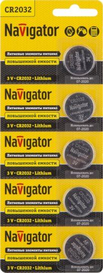 Батарейки Navigator Элемент питания литиевый CR2032 94 765 NBT-CR2032-BP5 (блист.5шт) Navigator