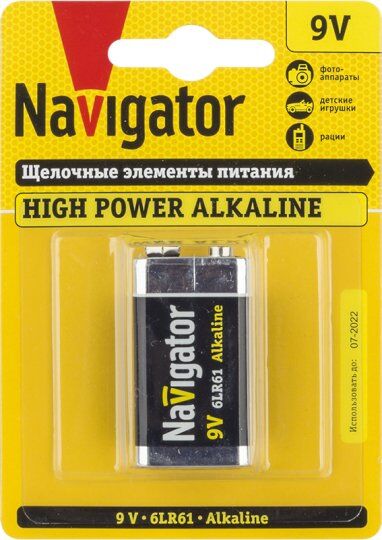 Батарейки Navigator Элемент питания алкалиновый "крона" 6LR61 94 756 NBT-NE-6LR61-BP1 (блист.1шт)