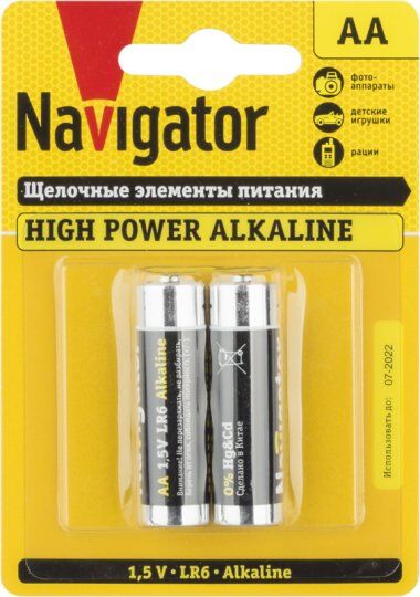 Батарейки Navigator Элемент питания алкалиновый AA/LR6 94 752 NBT-NE-LR6-BP2 (блист.2шт)