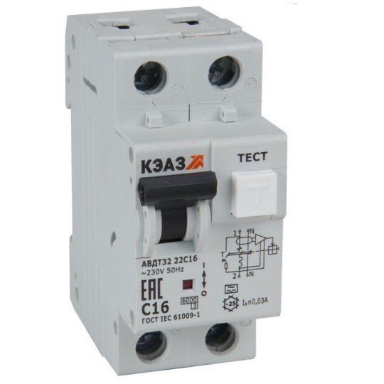 Выключатели дифференцальные модульные КЭАЗ Выключатель автоматический дифференциального тока 2п C 32А 30мА тип A 6кА АВД