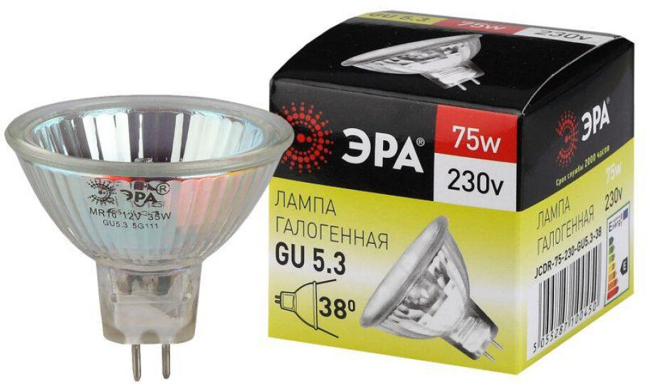 Лампы галогенные ЭРА Лампа галогенная GU5.3-JCDR (MR16) -75W-230V-Cl ЭРА