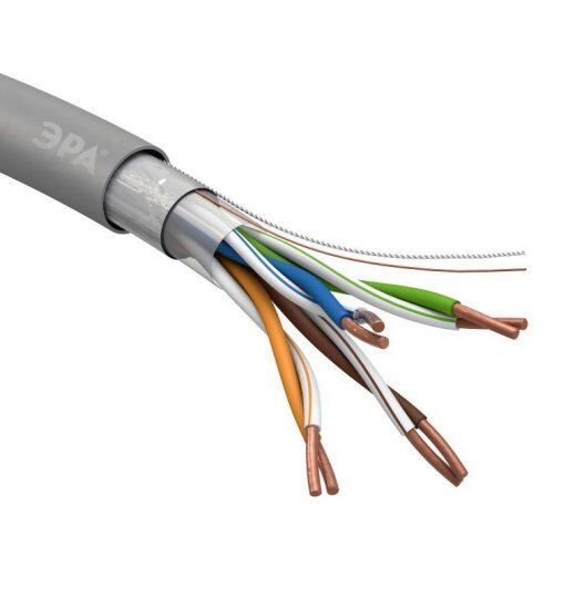 Кабели и провода связи ЭРА Кабель витая пара F/UTP кат.5E 4х2х24AWG solid CU PVC сер. (м)