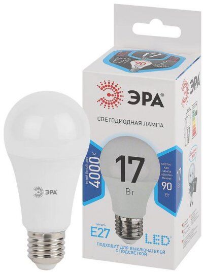 Лампы светодиодные ЭРА Лампа светодиодная A60-17W-840-E27 грушевидная 1360лм ЭРА