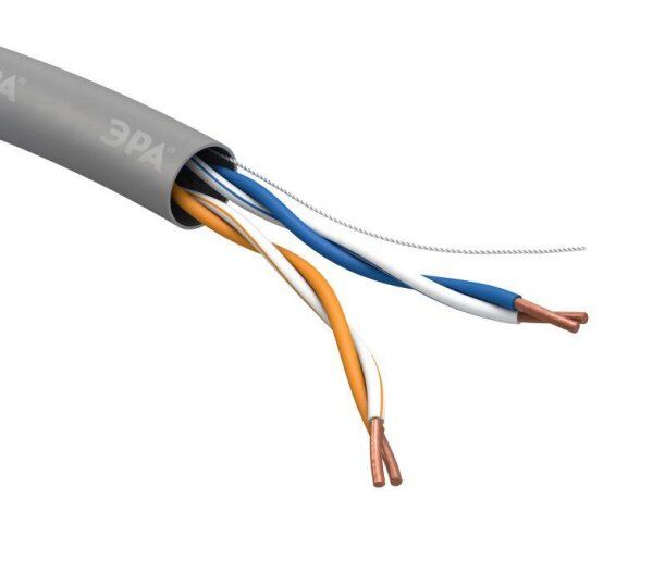 Кабели и провода связи ЭРА Кабель витая пара U/UTP кат.5E 2х2х24AWG solid CCA PVC Simple сер. (м)