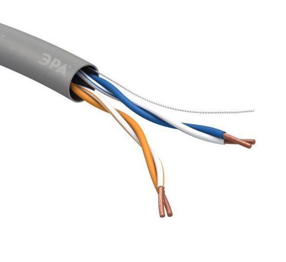 Кабели и провода связи ЭРА Кабель витая пара U/UTP кат.5E 2х2х24AWG solid CU PVC сер. (м)