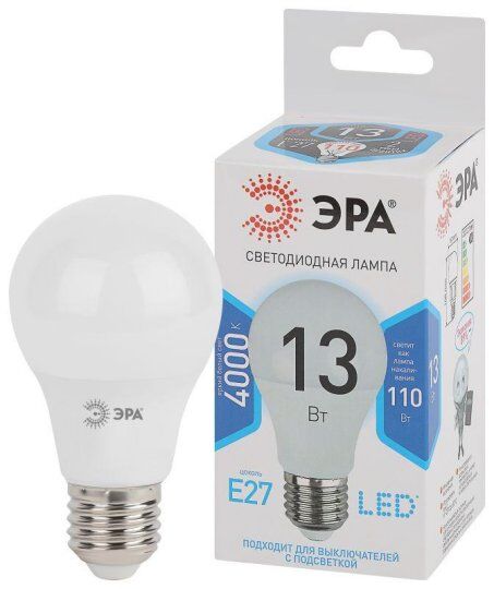 Лампы светодиодные ЭРА Лампа светодиодная A60-13W-840-E27 грушевидная 1040лм ЭРА