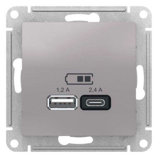 Электроустановочные устройства различного назначения Systeme Electric Розетка USB AtlasDesign тип A+C 5В/2.4А 2х5В/1.2А