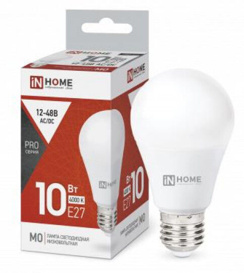 Лампы светодиодные IN HOME Лампа светодиодная LED-MO-PRO 10Вт 4000К нейтр. бел. Е27 900лм 12-48В низковольтная