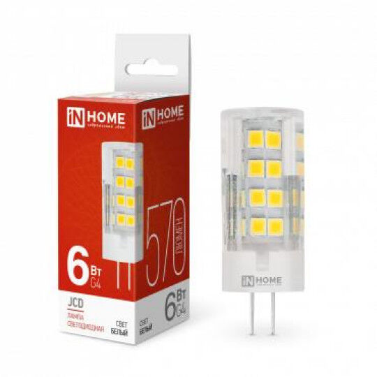 Лампы светодиодные IN HOME Лампа светодиодная LED-JCD 6Вт 4000К нейтр. бел. G4 570лм 230В