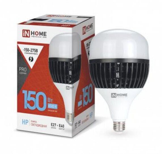 Лампы светодиодные IN HOME Лампа светодиодная LED-HP-PRO 150Вт 6500К холод. бел. E27 13500лм 150-275В с адаптером E40