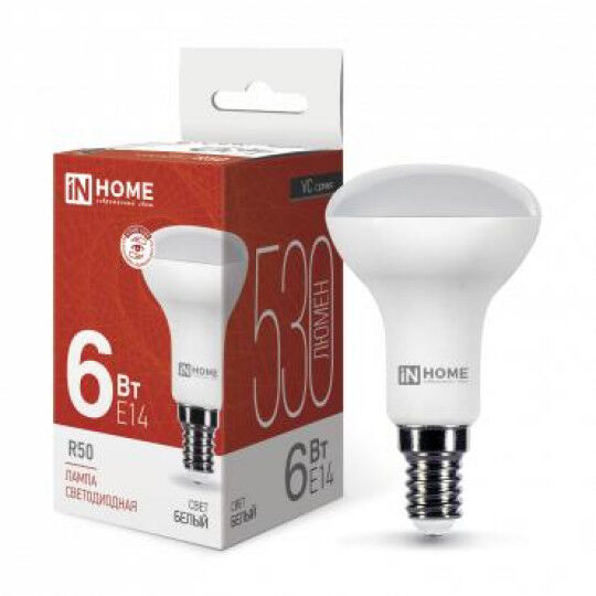 Лампы светодиодные IN HOME Лампа светодиодная LED-R50-VC 6Вт 4000К нейтр. бел. E14 530лм 230В