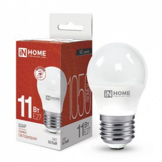 Лампы светодиодные IN HOME Лампа светодиодная LED-ШАР-VC 11Вт шар 4000К нейтр. бел. E27 1050лм 230В