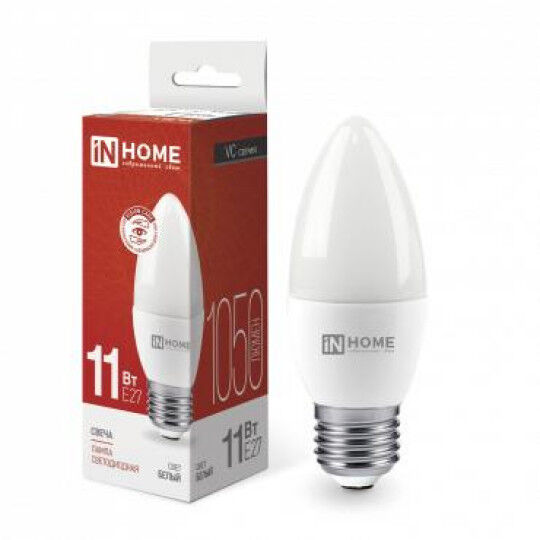 Лампы светодиодные IN HOME Лампа светодиодная LED-СВЕЧА-VC 11Вт свеча 4000К нейтр. бел. E27 1050лм 230В