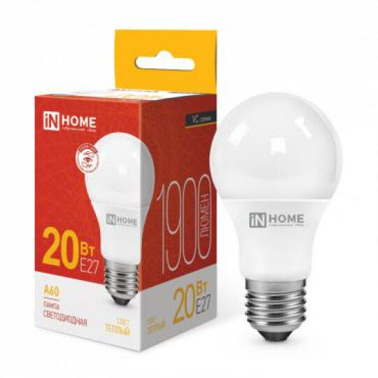 Лампы светодиодные IN HOME Лампа светодиодная LED-A60-VC 20Вт грушевидная 230В E27 3000К 1900лм