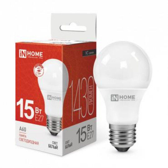Лампы светодиодные IN HOME Лампа светодиодная LED-A60-VC 15Вт грушевидная 4000К нейтр. бел. E27 1430лм 230В