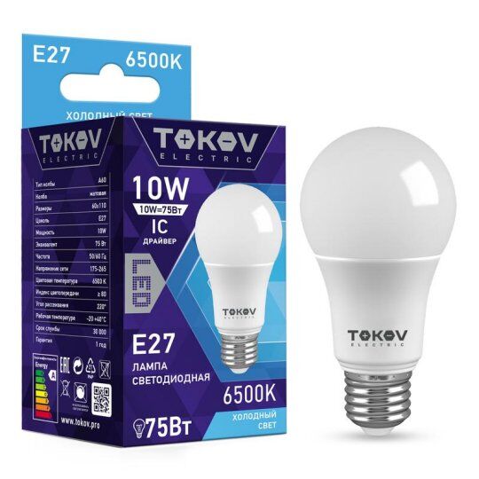 Лампы светодиодные TOKOV ELECTRIC Лампа светодиодная 10Вт А60 6500К Е27 176-264В