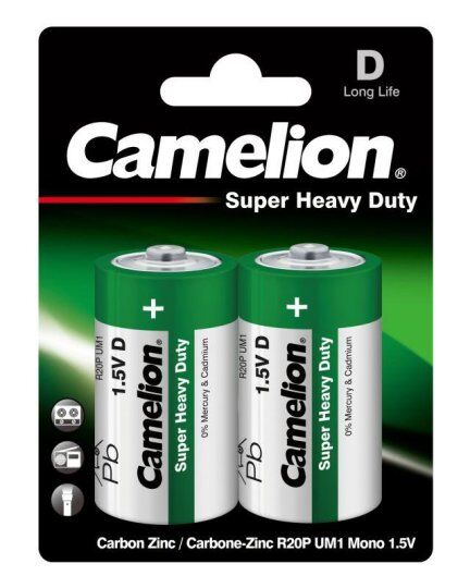 Батарейки Camelion Элемент питания солевой D/R20 BL-2 (блист.2шт)