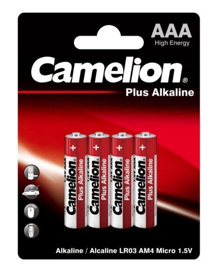 Батарейки Camelion Элемент питания алкалиновый AAA/LR03 1.5В Plus Alkaline LR03-BP4 BL-4 (блист.4шт)
