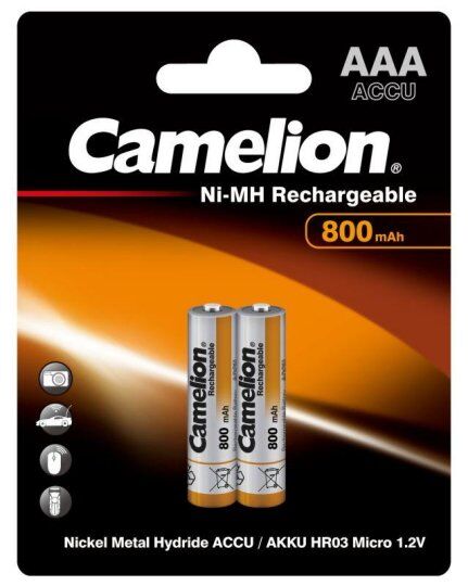 Аккумуляторы Camelion Аккумулятор AAA/R03 NI-MN 800мА.ч BP-2 металлик (блист.2шт)