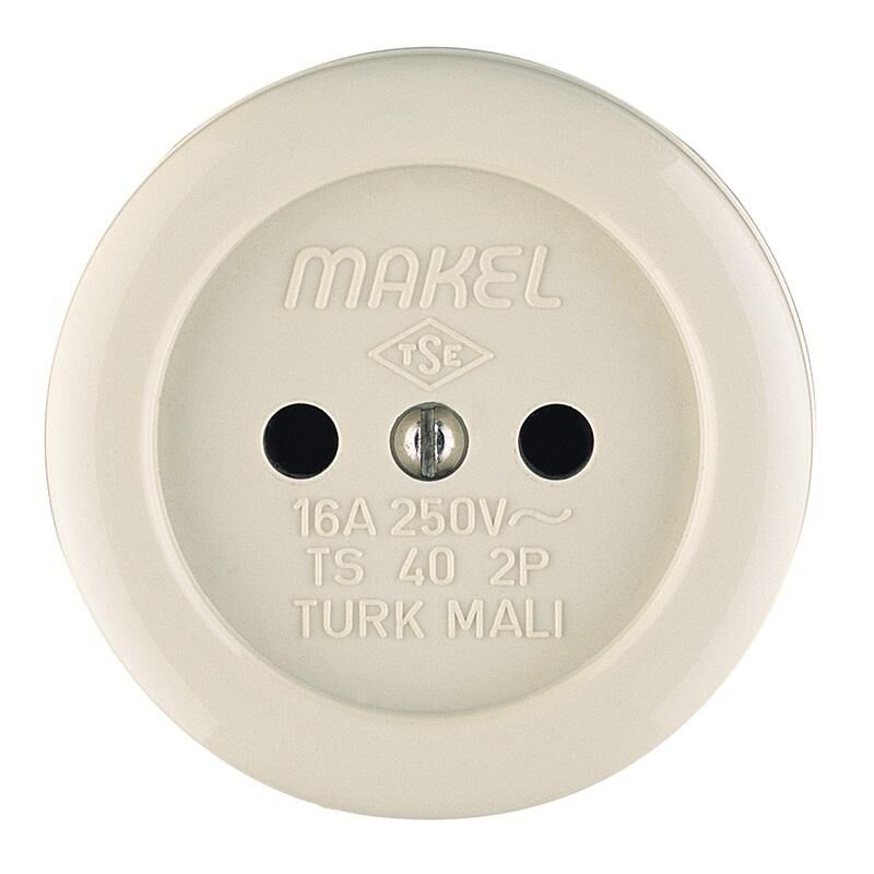 Розетка 1-местная ОП 16А IP20 круглая без заземления керамика цвет бежевый Makel 16012