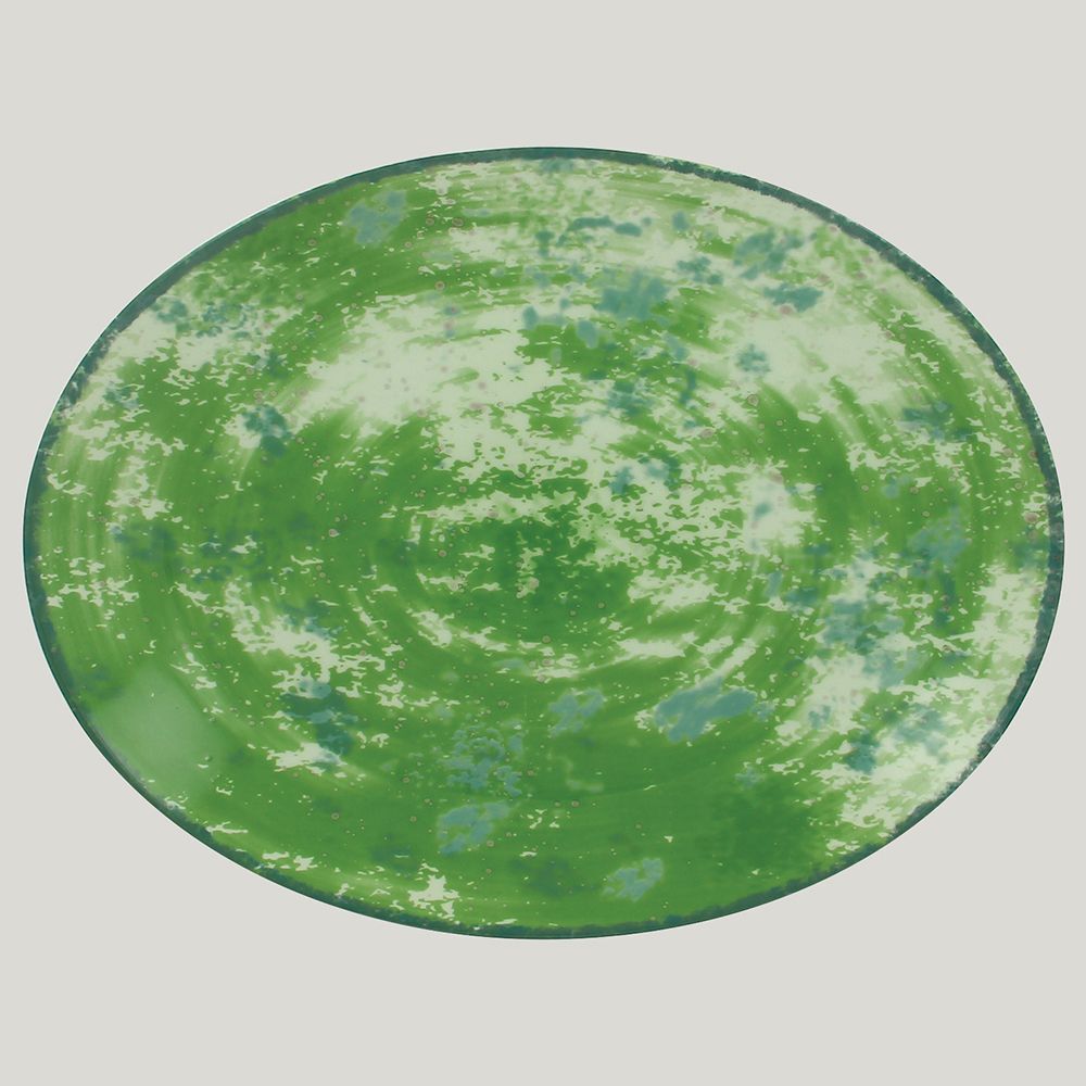 Тарелка RAK Porcelain Peppery овальная плоская 32х27 см, зеленый цвет