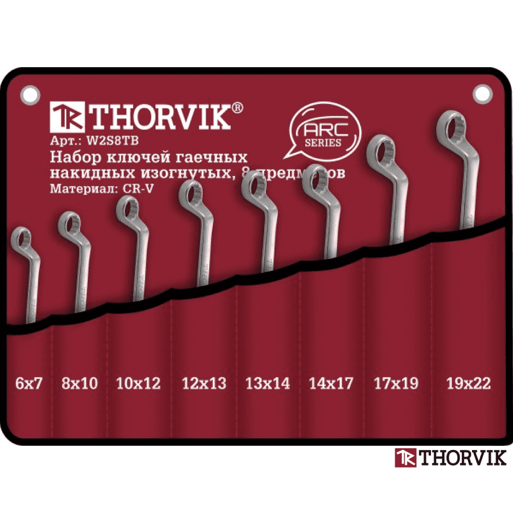 Набор ключей накидных изог. 75° "THORVIK" 6-22 мм 8 предм. в чехле