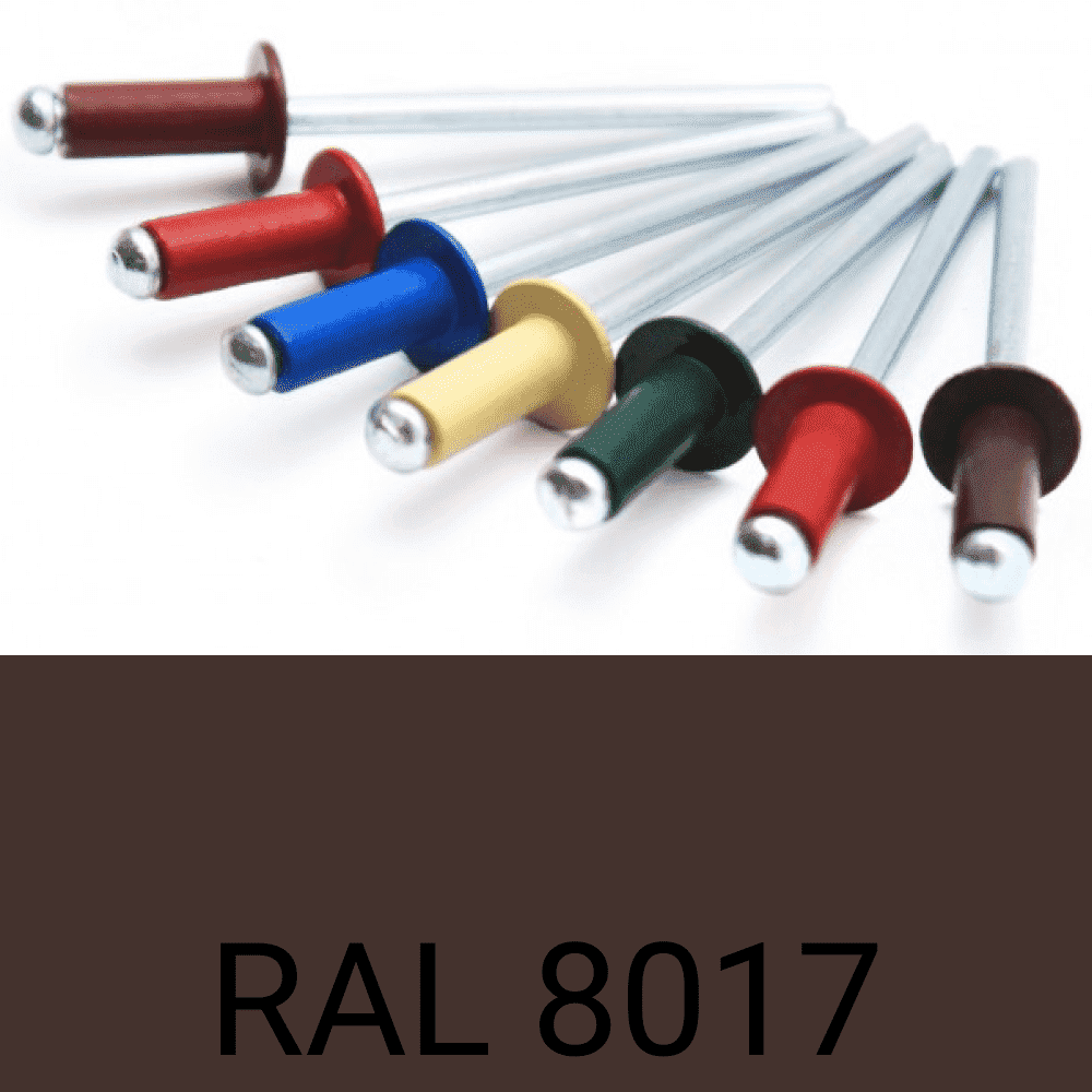 Заклепка вытяжная комбинированная алюминий/сталь окрашеная RAL 8017 тёмно-коричневый 4,0х8 мм поле 12 мм