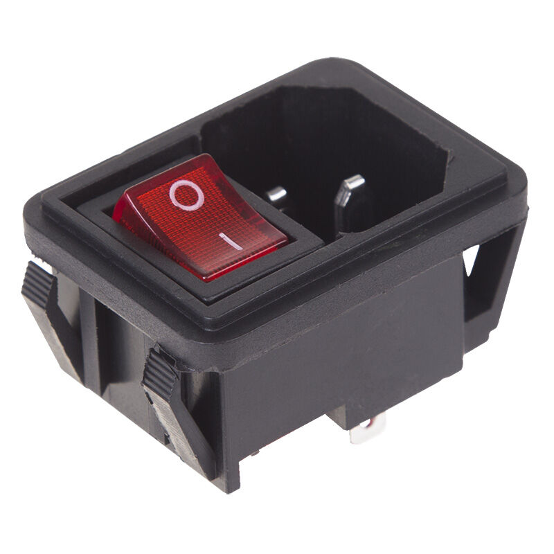 Выключатель клавишный 250V 10А (4с) ON-OFF красный с подсветкой и штекером C14 3PIN "Rexant"