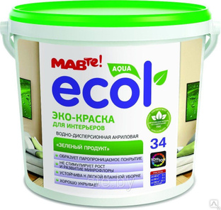 Краска ECOL 34 для интерьеров (белый) 1 л (1,4 кг) 