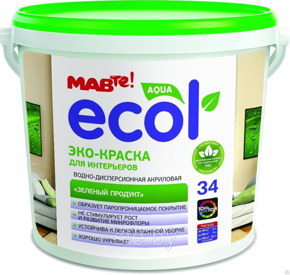 Краска ECOL 34 для интерьеров (белый) 11 л (14 кг)