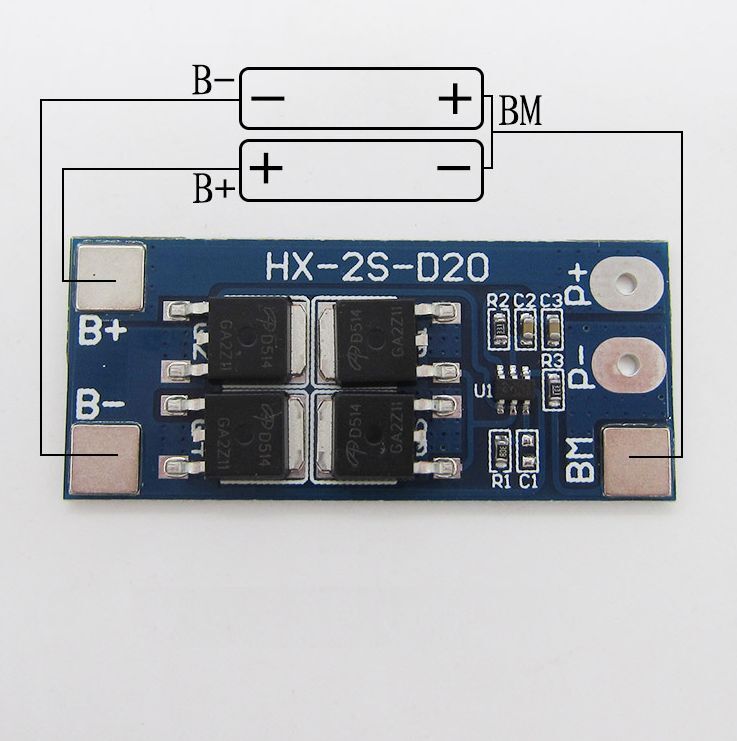 Контроллер заряда-разряда для Li-ion аккумуляторов, 2 ячейки, до 20A HX-2SD20 2