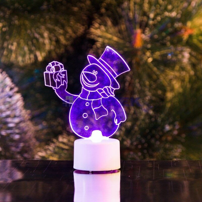 Фигура светодиодная на подставке "Снеговик с подарком 2D", RGB