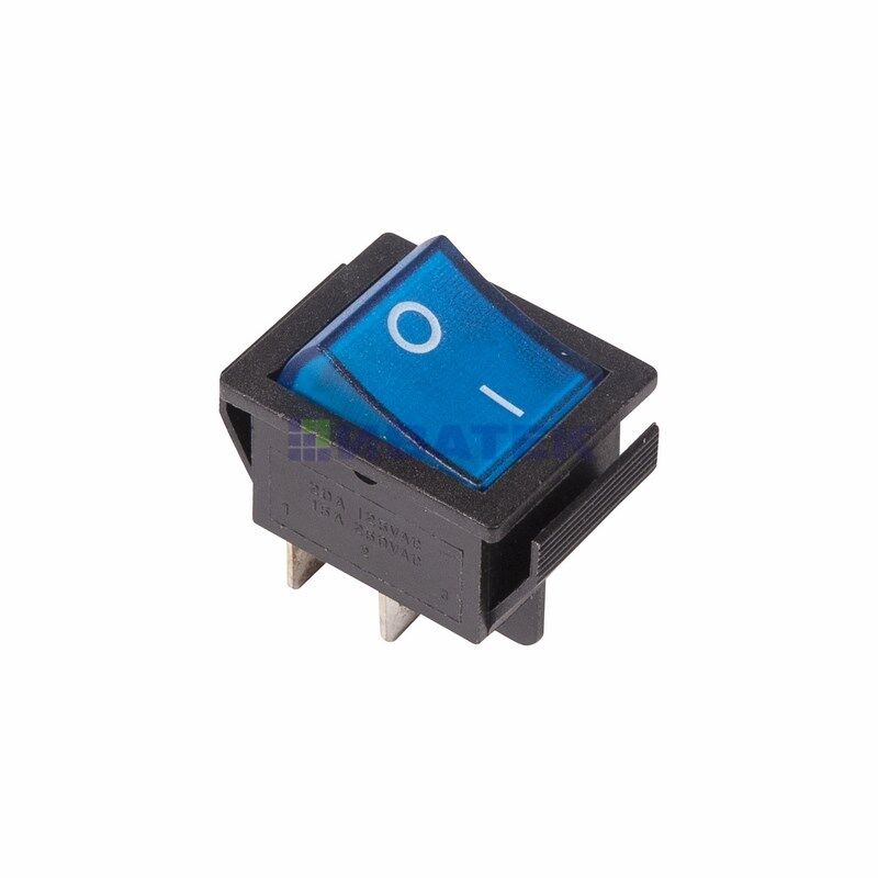 Выключатель клавишный 250V 16А (4с) ON-OFF синий с подсветкой REXANT(уп 10шт)