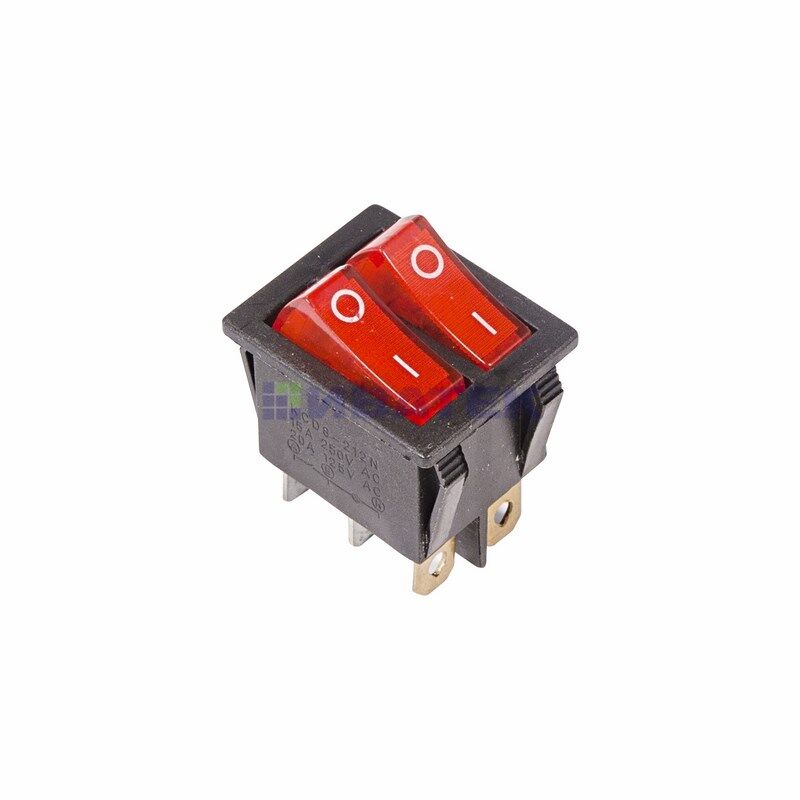 Выключатель клавишный 250V 15А (6с) ON-OFF красный с подсветкой ДВОЙНОЙ REXANT (уп10шт)
