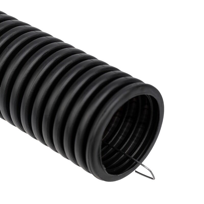 Труба гофрированная из ПНД, с зондом, черная, ?50 мм (бухта 15 м/уп) REXANT
